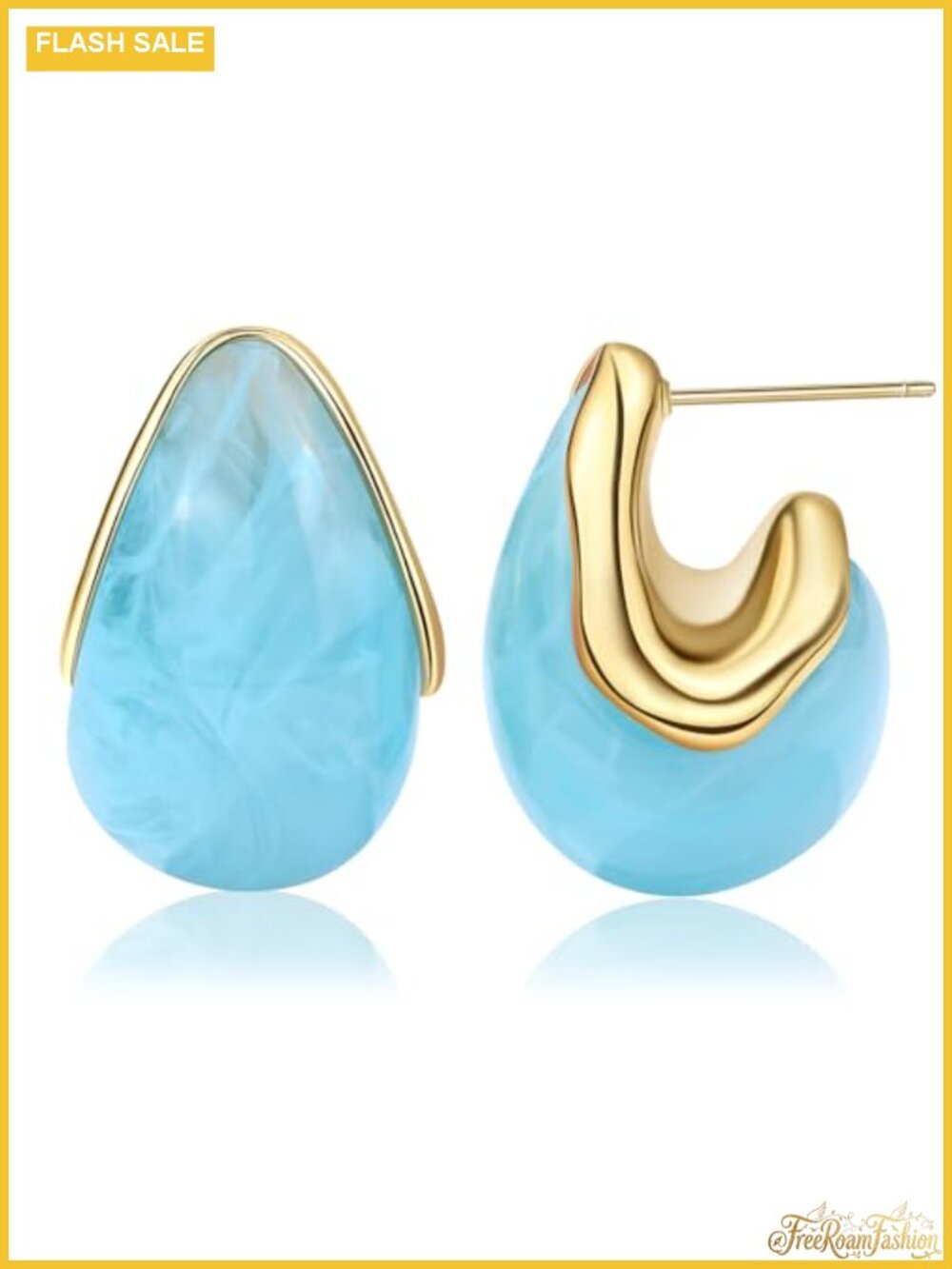 Gold Plated Chunky Teardrop Hoop Drop Earrings Lightweight Statement